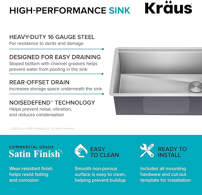 Kraus KWU110-30 Kore Kitchen Single Bowl, 30 Inch, 30"- Workstation Sink