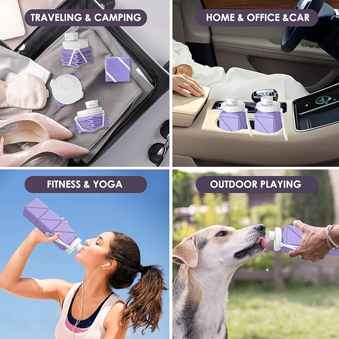 Collapsible Water Bottles,Leakproof BPA-Free Silicone Foldable Portable Water Bottle 610ml,Lightweight 21oz Reusable Wide Mouth Water bottle for Travel Cycling Gym Camping Sports Outdoor