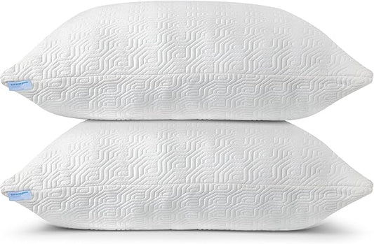 Queen Size Rayon Derived from Bamboo Pillows for Sleeping, Cooling Shredded Memory Foam Pillow Sets for Back, Side, Stomach Sleepers, Adjustable, Removable Cover, Queen (Pack of 1)
