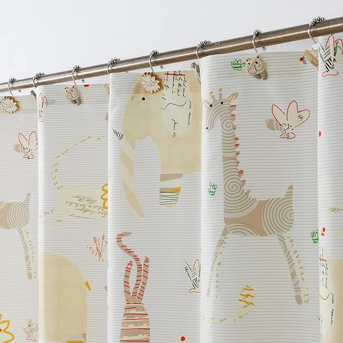 Animal Crackers Cute Elephant Polyester Beige Kids Shower Curtains for Bathroom,Printed Decorative Waterproof Lovely Cloth Bath Curtains,Extra Large 78" W x 78" H