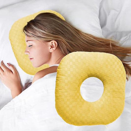 Ear Piercing Pillow for Side Sleepers, Pillow with an Ear Hole for CNH and Ear Pain Ear Inflammation Pressure Sores, O-Shaped Side Sleeping Pillow, Ear Guard Pillow(Yellow)