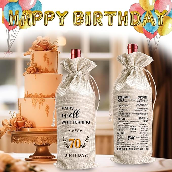 LANBAIHE 70th Birthday Gifts for Her,70th Birthday Gift for Women Men, 70 Years Old Birthday Gifts Wine Bag, 70th Birthday Decorations Party Supplies-1954 Birthday (70 BIRTHDAY)