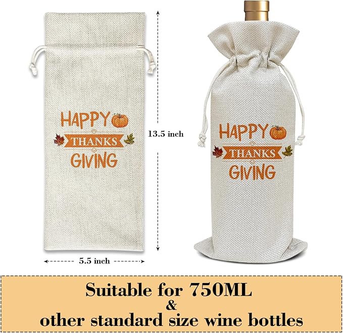 Thanksgiving Wine Bag, Thanksgiving Birthday Gifts for Friends Women Men Son Dad Sister Mom Coworker, Fall Autumn Harvest Holiday Party Favor Wine Bag Decoration Supplies /35