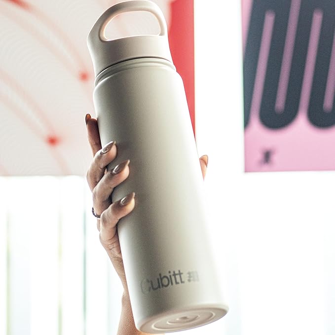 Cubitt Insulated Sports Hydro Water Bottle 24 oz, 2 Lids (Coffee Lid and Wide Mouth Twist Sports Lid), Stainless Steel, Double Walled. Cold for up to 24 hours, Hot for up to 12 hours Sand