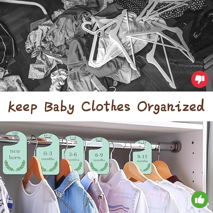 CRASPIRE 10Pcs Leaf Wood Baby Wardrobe Dividers Plant Clothes Size Dividers Closet Organizers Nursery Decor from Newborn to 36 Month Hanger Baby Infant Wardrobe Divider for Newborn Baby Shower