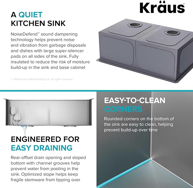 KRAUS KWU112-33 Kore Workstation 33-inch Undermount 16 Gauge Double Bowl Stainless Steel Kitchen Sink with Integrated Ledge and Accessories (Pack of 8)