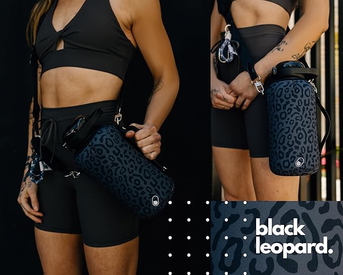 H2O Capsule Half Gallon Insulated Water Bottle With Straw - Stainless Steel Thermos Water Bottle With Sipping/Chugging Lid & Shoulder Strap For Storage - 64 oz Vacuum Flask, Hot Cold (Black Leopard)