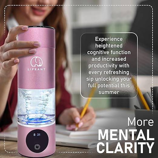 Hydrogen Water Bottle Generator–5000PPB Hydrogen Water Machine–Hydrogen Bottle Water with Adjustable Speed – Food-Grade Water Ionizer–Pink Pro