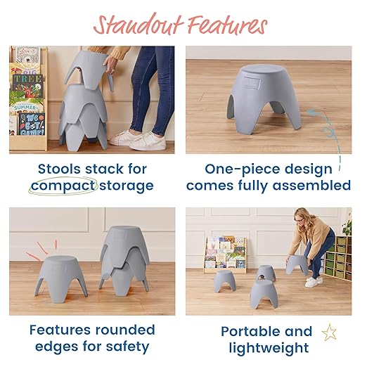 ECR4Kids Ayana Stool Set, Flexible Seating, Light Grey, 4-Pack