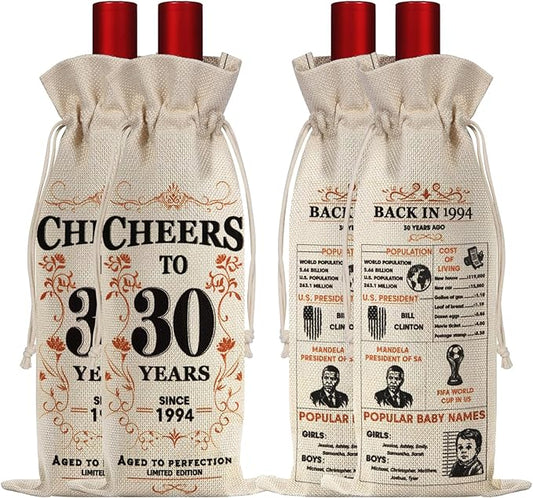 SpringWhisper 2Pcs 30th Birthday Gifts for Women Men Back in 1994 Birthday Gift 30 Years Old Gift Birthday Decoration Wine Bag Gift for Her Him Wine Gift Bag 30th Turning 30