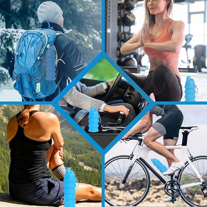 Collapsible Water Bottles - BPA-FREE Silicone Reusable Travel Bottles for Healthy & Safe Hydration, Compact & Portable Design for Hiking & Sports, Lightweight & Foldable, 2-Pack, Blue