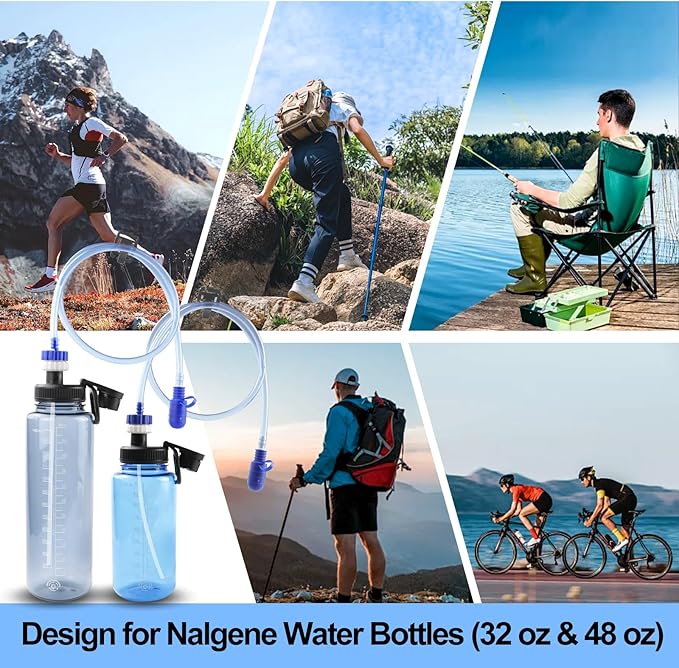 Hydration Adapter Kit for Nalgene Water Bottle with Cap, Compatible with 32/48 oz Wide Mouth Water Bottles, Outdoor Sports Accessories, Use for Camping, Cycling, Hiking(White)