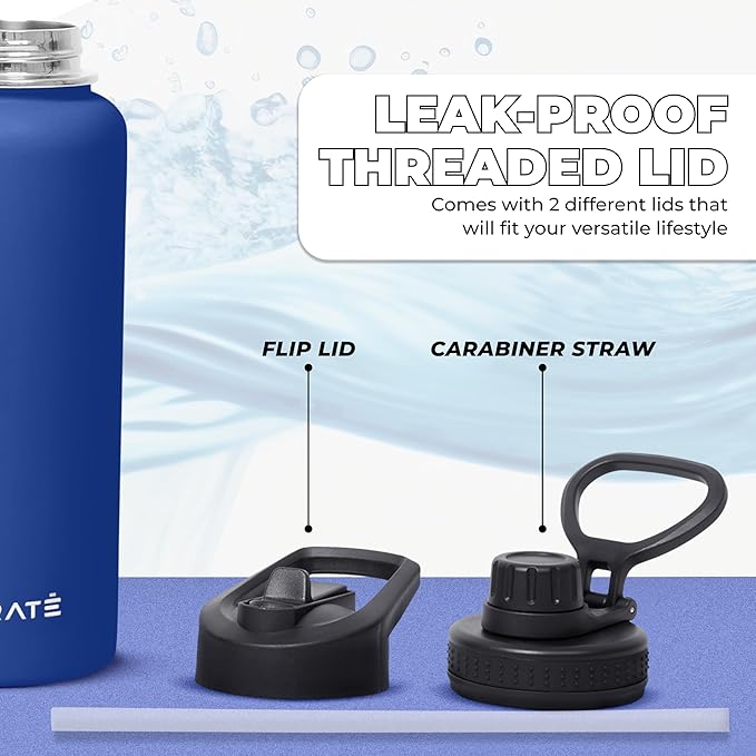 HYDRATE Insulated Stainless Steel Water Bottle - Large Reusable Flask with Leak-Proof Design and Convenient Handle - Double Vacuum Insulation for School, Work, or Adventure