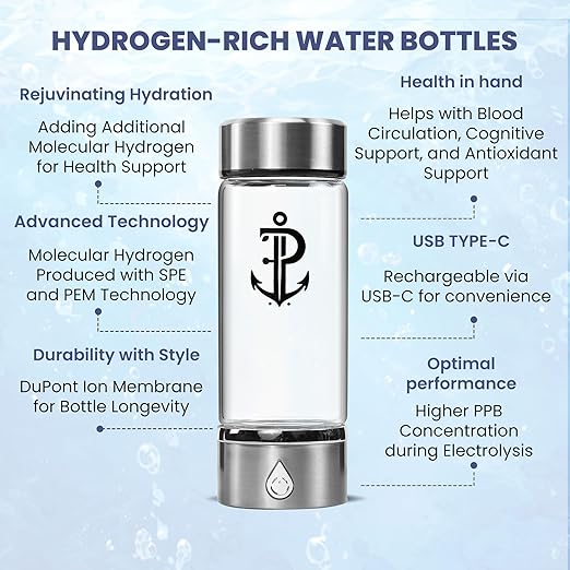 Hydrogen Water Bottle Generator | Durable SPE PEM Electrolysis Technology Hydrogen Water in 3 Min | Portable Water Quick Ionizer Machine for Home, Office, Travel, Exercise, Daily Use & Gifts (Silver)