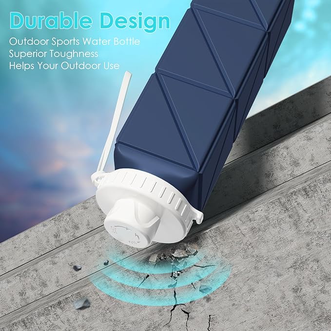 Collapsible Water Bottles,BPA-Free Leak-Proof Silicone Foldable Water Bottle Cup 20.6oz,Durable Lightweight Bottle for Gym Travel Camping Hiking Running (Navy Blue+Green)