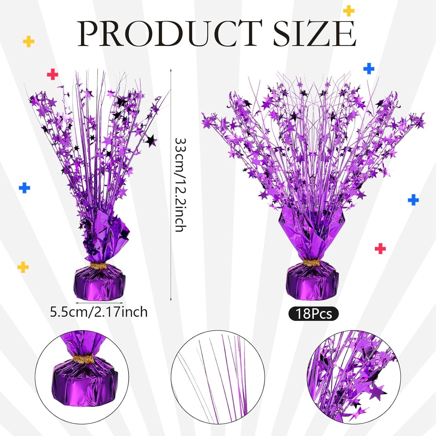 Crowye 18 Pieces Metallic Foil Spray Centerpiece Party Star Table Decoration Burst Metallic Table Centerpieces for Birthday Party Season Holiday(Purple)