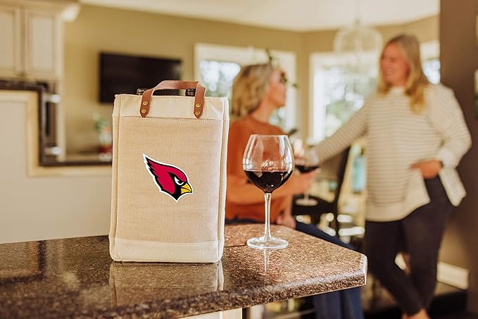 PICNIC TIME NFL Pinot - Jute 2 Bottle Insulated Wine Bag - Wine Tote Bag - Wine Gift Bag, (Beige)