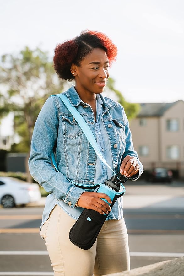 ChicoBag rePETe Water Bottle Sling w/Strap, Carabiner Clip, Built-In Pouch, & Convenient Pockets | Eco-Conscious | Perfect for Walks, Hikes, Outdoor Festivals | Amethyst (Pack of 2)