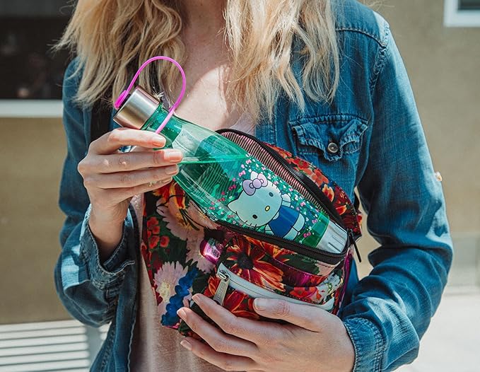 Sanrio Hello Kitty Hearts and Bows Plastic Water Bottle With Leak-Resistant Lid | Large Plastic Sports Jug | Holds 20 Ounces