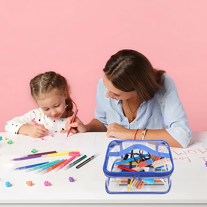 3 Packs Clear Toy Storage Bags- 9.4 x 6.7 x 4.3 Inch Transparent PVC Toy Organizing Bags with Zipper- Waterproof Toy Storage Organizer Pouch for Building Blocks, Small Toys (Blue)