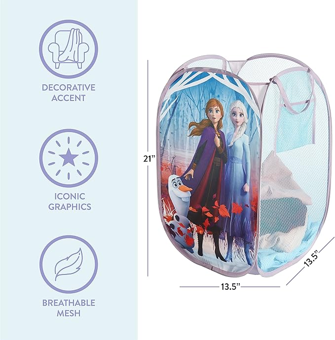 Idea Nuova Frozen 2 Pop Up Hamper Featuring Anna & Elsa, with Durable Carry Handles, 21" H x 13.5" W X 13.5" L