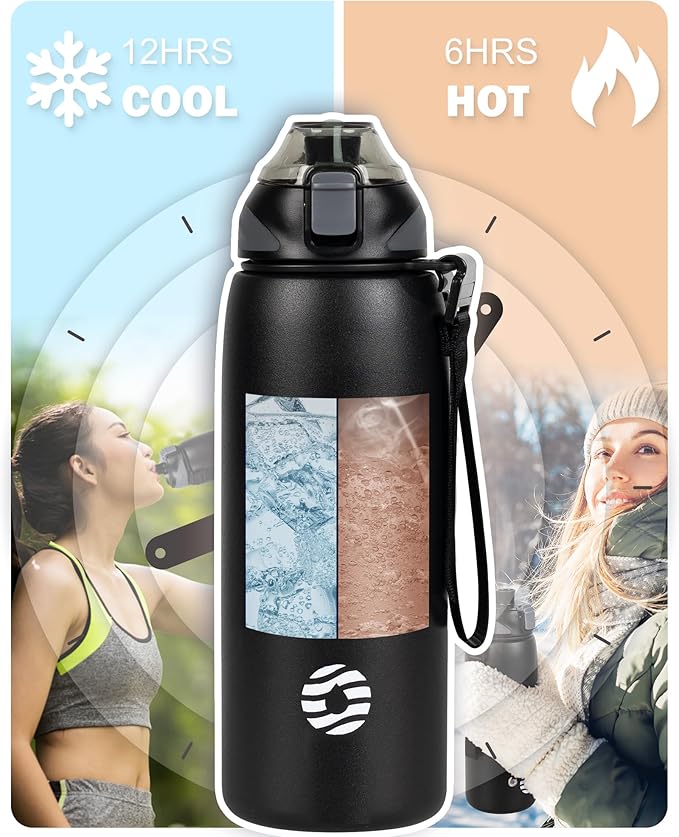 Insulated Water Bottle,27 oz Stainless Steel Wide Mouth Sports Water Bottle Double Wall Vacuum Leak Proof BPA Free Drinks Flask Keep Hot Or Cold Thermo Mug For university,Outdoor,Travel,Gym
