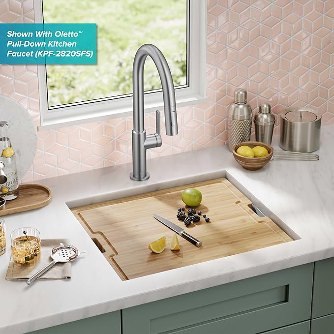 KRAUS Kore 21 Inch Undermount Workstation 16 Gauge Stainless Steel Double Bowl Stainless Steel Kitchen Sink with Accessories, KWU111-21