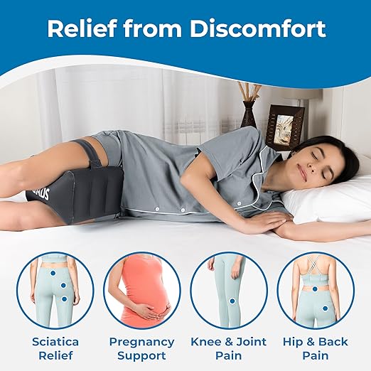 Inflatable Knee Pillow for Side Sleepers - Travel Knee Pillow - Leg Pillow for Side Sleeping - Hip, Back and Sciatica Pain Relief Pillow - Lightweight & Portable for Travel - Black
