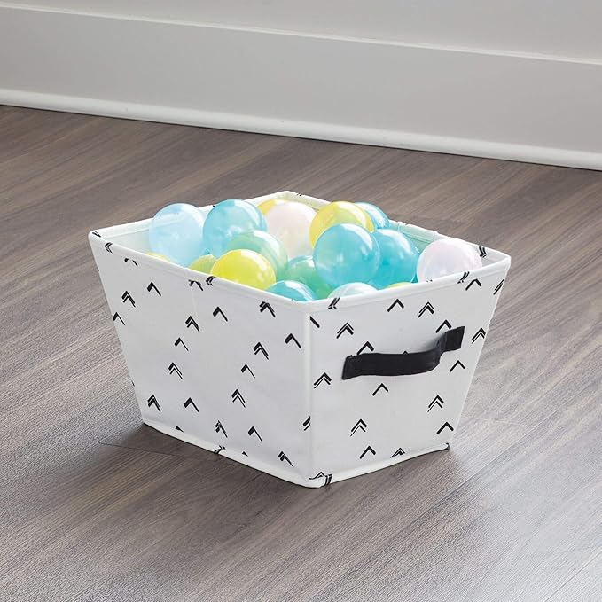 iDesign Arrow Fabric Storage Bin, Angled Medium Basket Container with Dual Side Handles for Closet, Bedroom, Toys, Nursery - Black and White