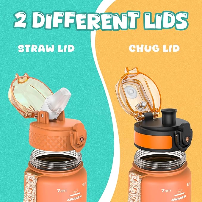 OLDLEY Kids Water Bottle for School, 17 oz (2 lids) BPA-Free Reusable Leak-proof Durable Tritan Plastic Water Bottles with Straw & Chug Lids, Anti-dust Spout Cover (Sunflower)