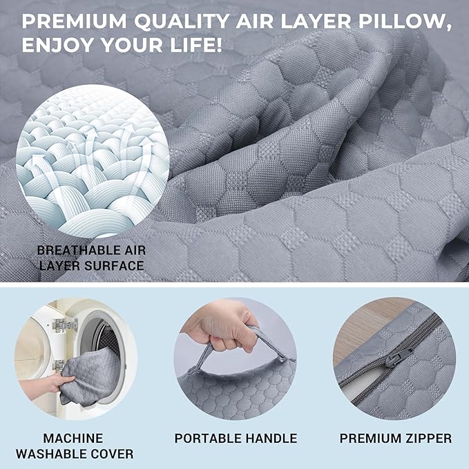 COOLBEBE Bed Wedge Pillow for Sleeping, Elevated Wedge Pillow for Sleep Apnea with Air Layer Washable Cover, 12Inch Foam Wedge Triangle Pillow for Acid Reflux, Gerd, Snoring and After Surgery