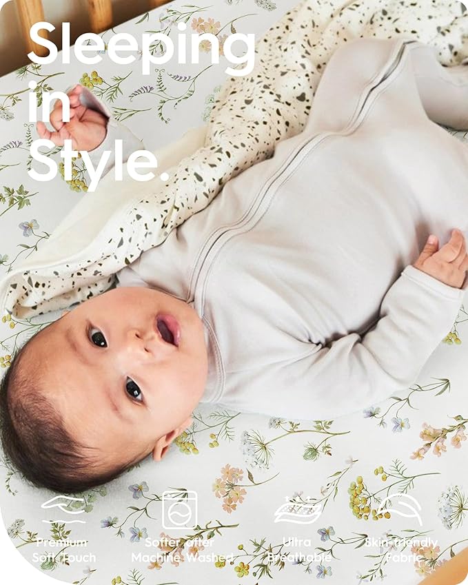 Pack N Play Sheets Fitted, TotBasic Ultra Soft Flower Mini Crib Sheets, Premium Jersey Knit Pack and Play Sheets Girl, Stretchy Play Yard Sheets for Pack and Play Mattress, 2 Pack (Flower Butterfly)