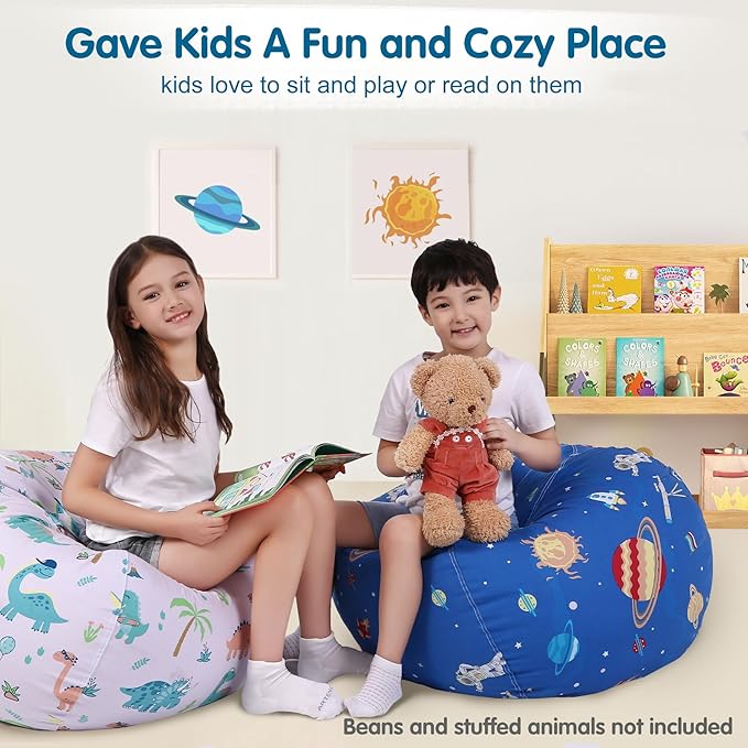 Lukeight Stuffed Animal Storage Bean Bag Chair Cover for Kids, Zipper Beanbag Chair Cover for Organizing Toddler and Kids' Rooms Plush Toys (Outer Space, X-Large)