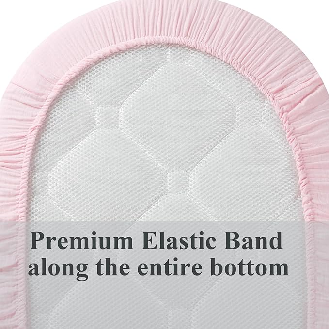 Muslin Bassinet Sheet Compatible with Graco Pack n-Play Dome LX Bassinet(not playard), 2 Pack Cotton Stylish Boho Fitted Bassinet Sheets Super Soft for Baby Grey & Pink