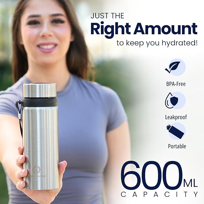 Stainless Steel Thermal Bottle, 600 mL, Digital Temperature Display, 4 Colors (Silver)