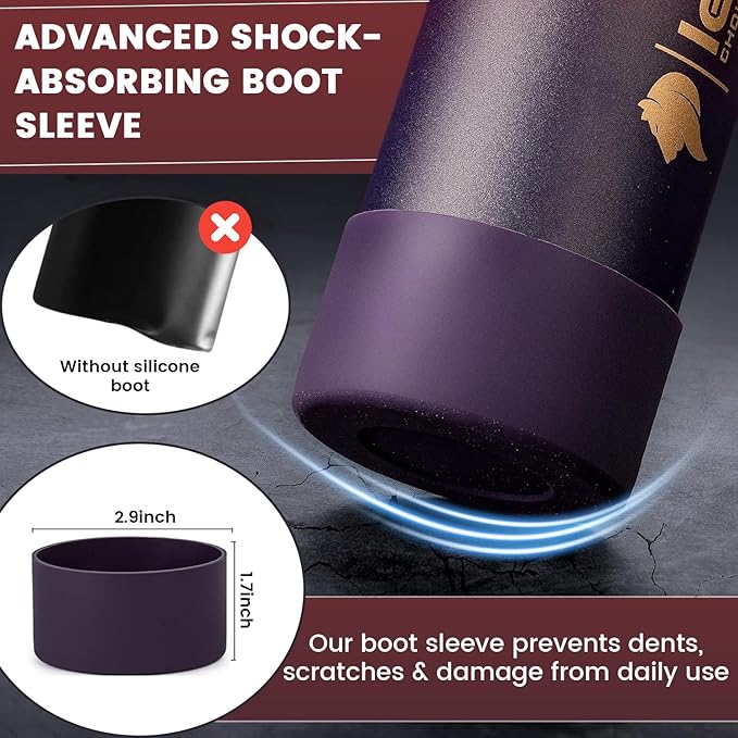 Water Bottle 22oz, Triple Walled Insulated Stainless Steel Reusable Bottle, Silicone Sleeve, Cleaning Brush, 2 Lids (Spout lid & Straw lid w/2 straw), Metal Mug Gallon, BPA Free, Dark Rainbow