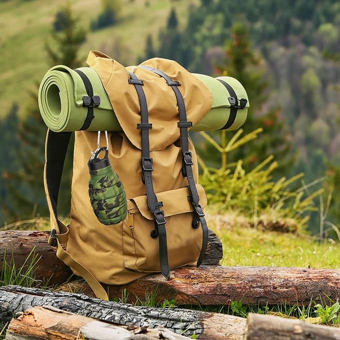 Collapsible Water Bottle 19.6oz/580ml (Woodland Camo) - 2 Lids, Carabiner, Gift Box - Leak Proof Silicone Gym Water Bottles Army - Military Veterans Day Gifts for Him - Hiking & Camping Accessories