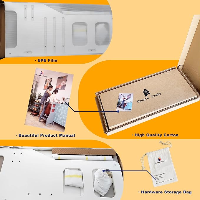 Damoch Family™ Child Standing Tower Kids Kitchen Step Stool Toddler Wooden Step Stool Adjustable Height Children Montessori Stool Patented Design (Natural)