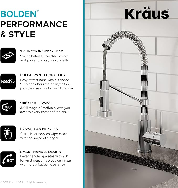 Kraus KPF-1610CH-KAG-1CH Bolden Single Handle 18-Inch Commercial Kitchen Faucet with Air Gap, Chrome