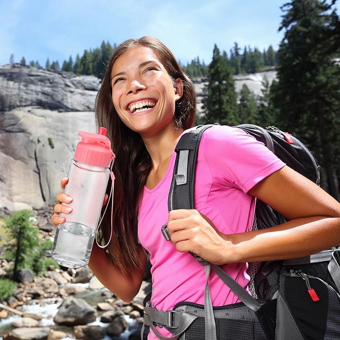 30 Pieces 17 oz Water Bottle Bulk Plastic Water Bottles Bulk with Handle Strap Lightweight Leakproof Drink Flip Top Bottles for Adults Fitness Gym (Multicolored)