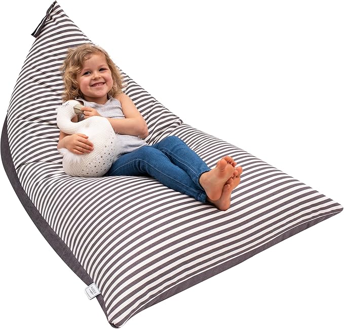 HUDDLE Original Stuffed Animal Bean Bag Storage Large Designer Beanbag Chairs for Kids Teens & Adults | Instant Clutter Clear for Stylish Moms - Stuffed Animal Storage Bean Bag Chair Grey Stripe