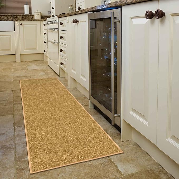 Machine Washable Modern Solid Design Non-Slip Rubberback 2x5/2x3 2PCS Set Traditional Runner Rug/Area Rug for Hallway, Kitchen, Entryway, Bathroom, 2 Piece Set - 20" x 59" / 2'3" x 3', Beige