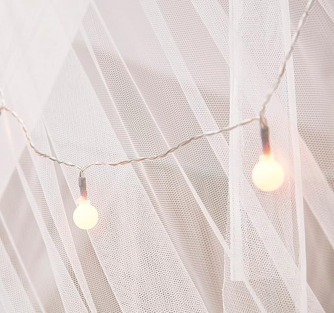 Mengersi Bed Canopy with Lights for Full Queen King Size Bed,4 Corner Post Bed Drapes Canopy for Bed,Canopy Bed Curtains Elegant Bedroom Decoration Accessories(White+Lights)