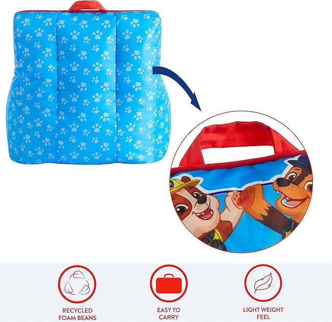 Idea Nuova Paw Patrol Kids Nylon Bean Bag Chair with Piping & Top Carry Handle Large