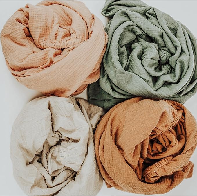 Konssy Muslin Fitted Crib Sheets 100% Cotton Baby Crib Sheets for Standard Crib Mattress (28 X 52 Inches), Soft and Breathable for Boys Girls (Clay)