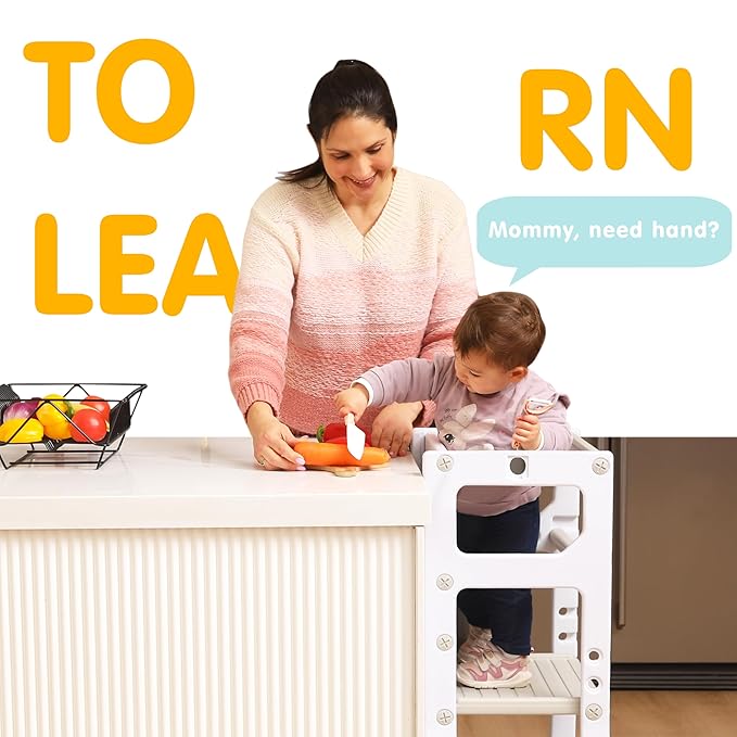 SDADI Mother's Helper Adjustable Height Plastic Kitchen Step Stool for Children, Kids Toddlers Counter Level Learning Stool for Kitchen & Bathroom,Beige and Light Grey