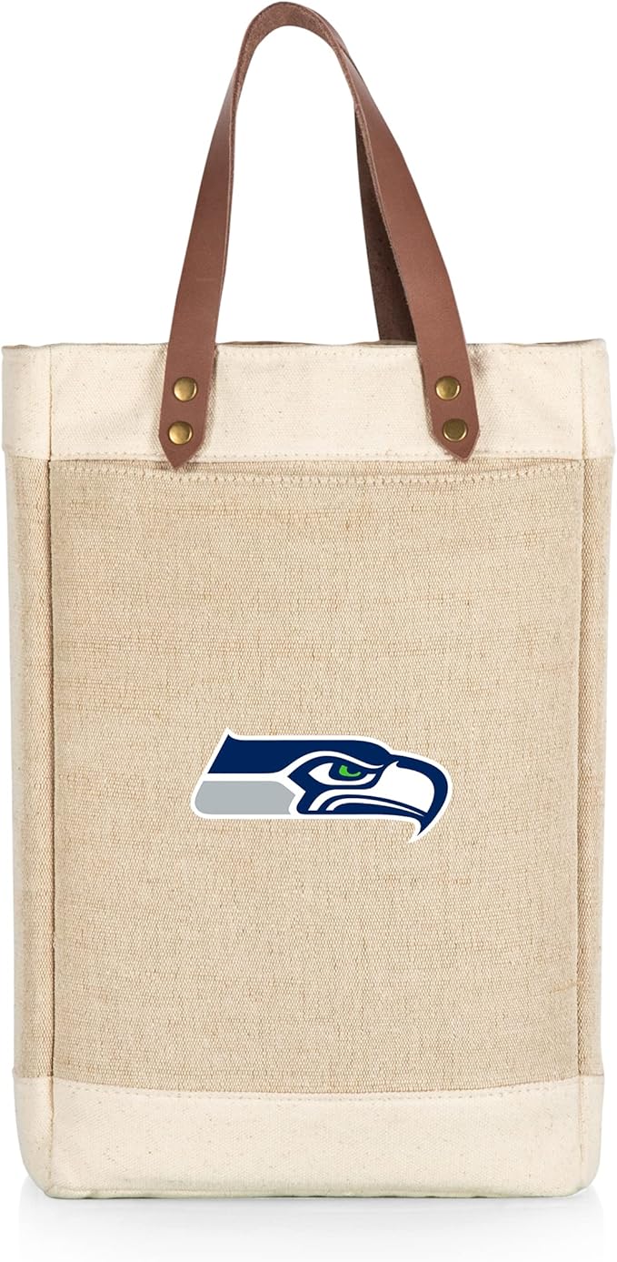 PICNIC TIME NFL Pinot - Jute 2 Bottle Insulated Wine Bag - Wine Tote Bag - Wine Gift Bag, (Beige)