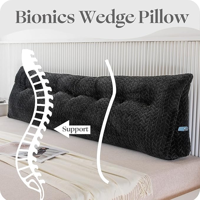 Large Bolster Triangular Headboard Wedge Backrest Positioning Support Bed Rest Reading Pillows Headboard Wedge Pillows for Day Bed Bunk Bed with Removable Cover,King (76x8x20 Inches)