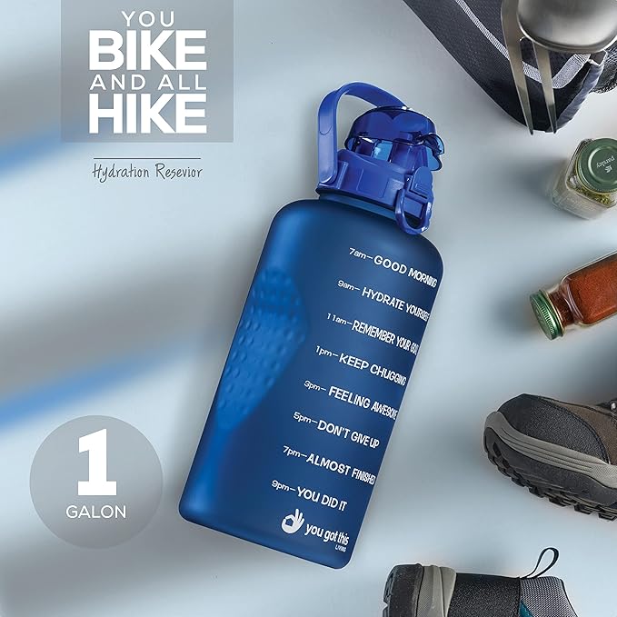 Motivational Water Bottle with Straw & Handle,One Gallon Water Bottle 128 oz/3.8L,Reusable Water Jug, Achieve All-Day Hydration SpillProof, BPA FREE