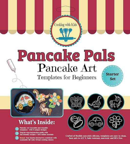 Pancake Pals for Kids - Set of 6 Pancake Art Templates Children + Bonus Interactive Cookbook w/QR Codes to Access Free Virtual Follow-Along Cooking Classes - boys girls teens tweens, baking